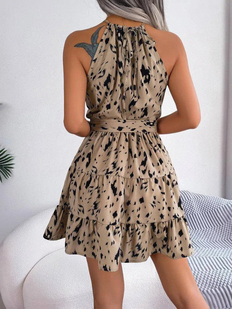 Casual Leopard Print Ruffled Swing Dress Summer Fashion Beach Dresses Women-4