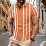 Casual Striped Printed Short Sleeve Shirt Summer Lapel-Orange-4