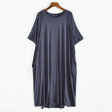 Plus Size 8XL 150kg Women Summer Modal Long Dress O Neck Short Sleeve Soft Comfortable Dresses Ladies Casual Large Home Dress-GRAY-9