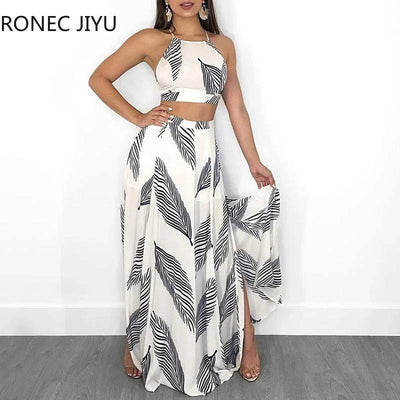 Chic Feather Print Maxi Dress for Trendy Summer Style-WHITE-5