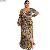 CMYAYA Plus size XL-5XL Autumn women fashion Print Sashes Long Maxi dress open Bodycon night Beach Casual dresses vestidos-black-6