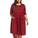 Chic Plus-Size Buttoned Midi Dress for Women-3