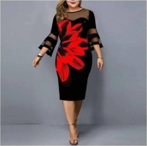 Chic Plus-Size Midi Dress: Elegant & Trendy-Red-9