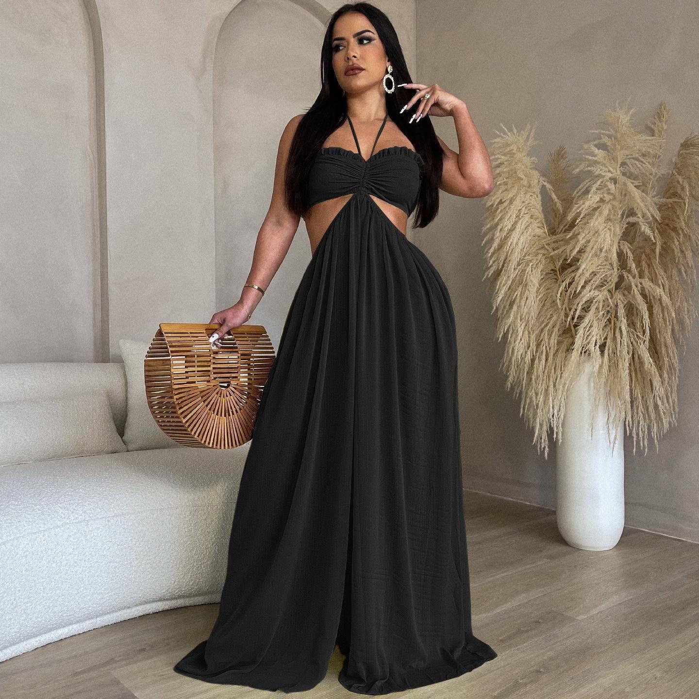 Chiffon Chest-wrapped Bare Back Wide-leg Jumpsuit European-S-2