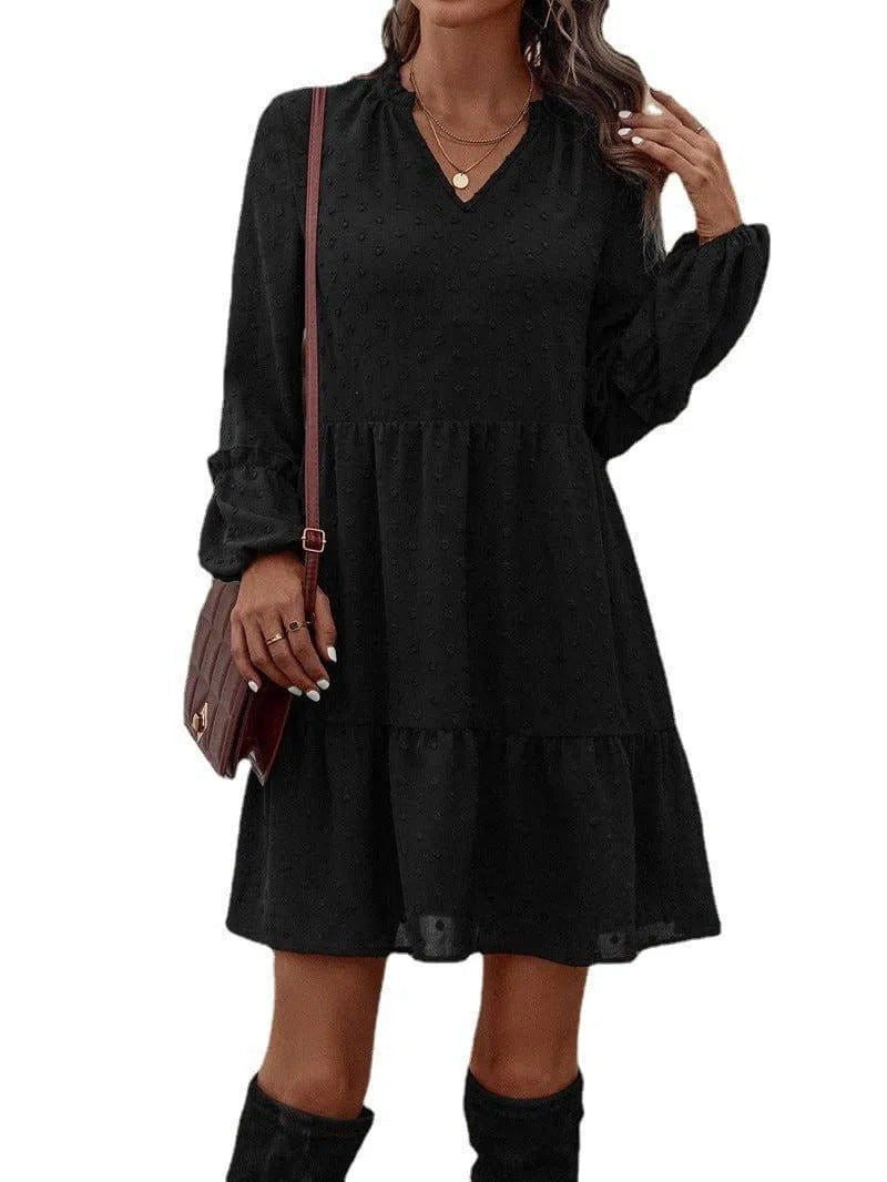 Chiffon Long Sleeve V-neck A- Line Original Dress-2