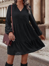 Chiffon Long Sleeve V-neck A- Line Original Dress-5