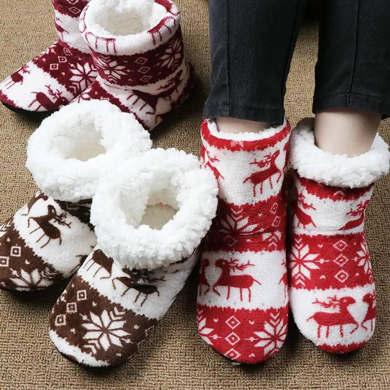 Christmas Elk Floor Shoes Indoor Socks Shoes Warm Plush-2