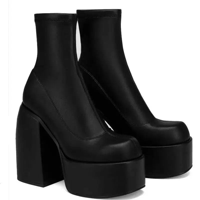 Chunky Boots Fashion High Heel Shoes With Side Zipper Women-4