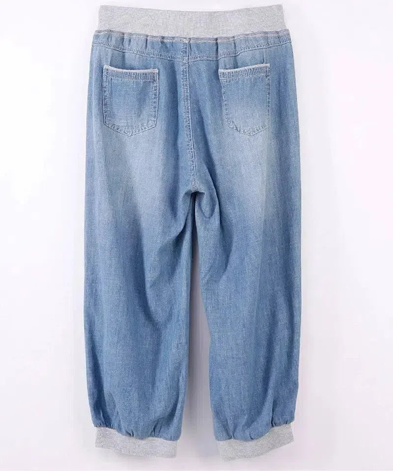 Summer Women Jeans High Waist Plus Size Denim Capris Female Loose Harem Pants 4xl 5xl 6xl 8xl-2