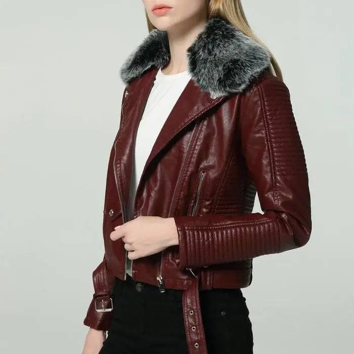 DETACHABLE FUR COLLAR WARM FAUX LEATHER JACKET-10