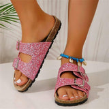 Double Buckle Sandals For Women New Fashion Sequined Beach-Pink-1