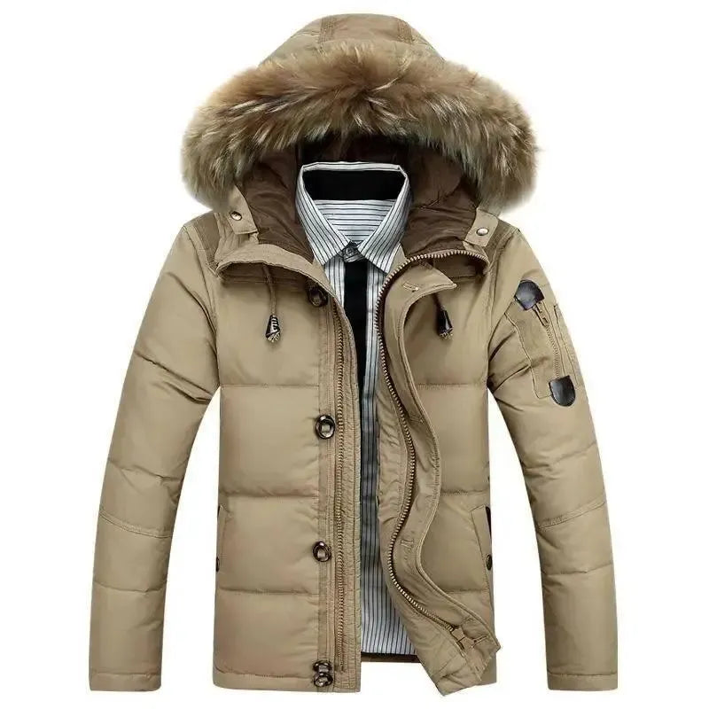 Down jacket men's Korean casual solid color thick down short-Khaki-2
