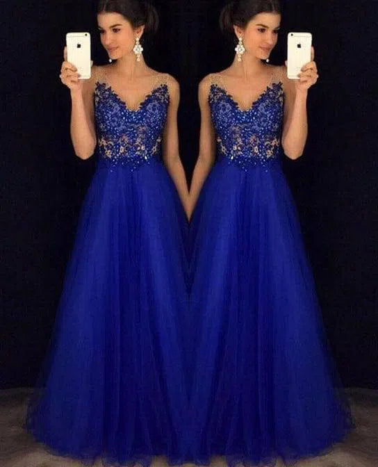 Dress Backless Beaded Ball Elegant Long Dress Blue Chiffon-5