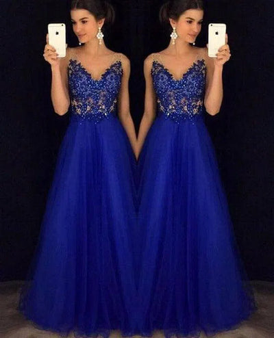 Dress Backless Beaded Ball Elegant Long Dress Blue Chiffon-5