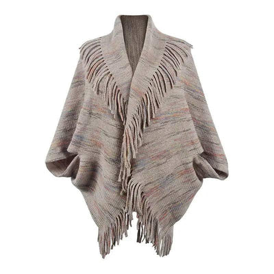 Drizzling Colorful Striped Tassel Women's Shawl-Khaki-6