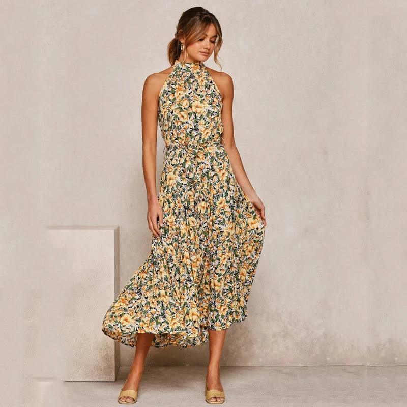 Summer Long Dress Polka Dot Casual-Yellow 100 Polyester 1-6