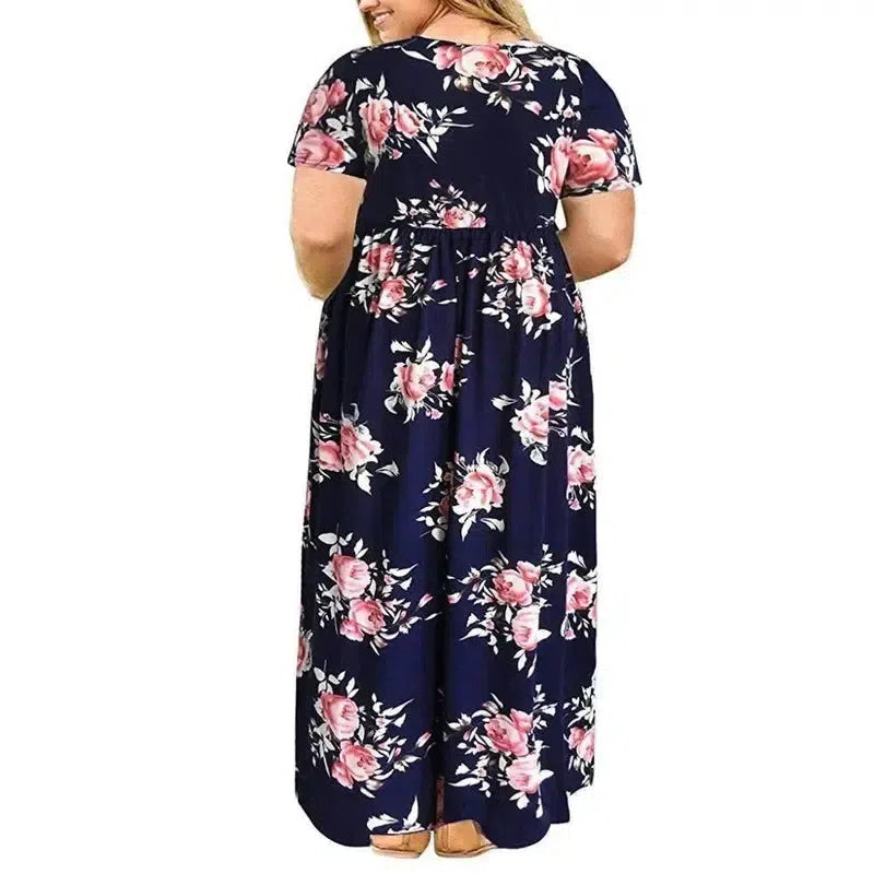 Big size Dress Women Summer Large Size Short Sleeve Print Wear-Resistant Long Dress Plus Size Fat MM Women Clothing Maxi Dress-2