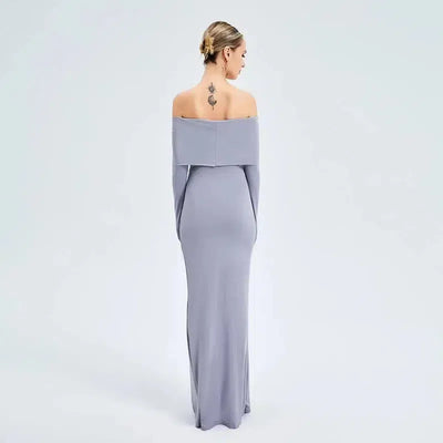 Elegant Off-shoulder Long-sleeved Long Dress-8