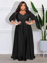 Wmstar Plus Size Party Dresses for Women Fall Clothes V Neck Bandage Big Hem Elegant Party Maxi Dress Wholesale Dropshipping-black-7