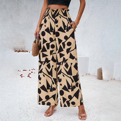 Elegant Printed Trousers Summer Loose Elastic High Waist-Yellow-3