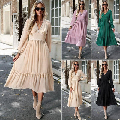 Elegant Solid Color And V-neck Long Dress-8