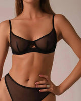 Ellolace Seamless Bra Set See Through Sexy Lingerie Outfit-Black-7