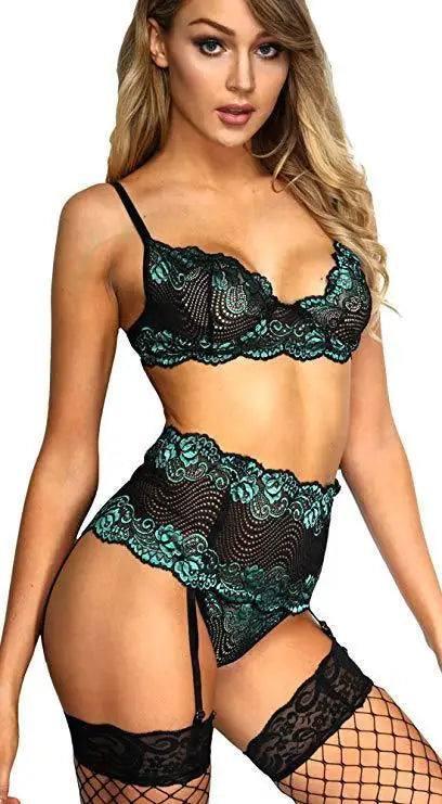 Lingerie Pajamas Three-point Abdominal-Green-2