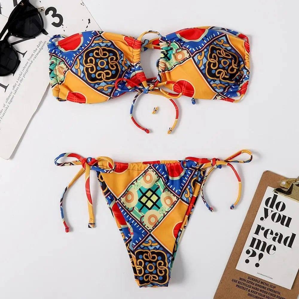 European And American Printed Split Bikini Swimsuit-Orange-4