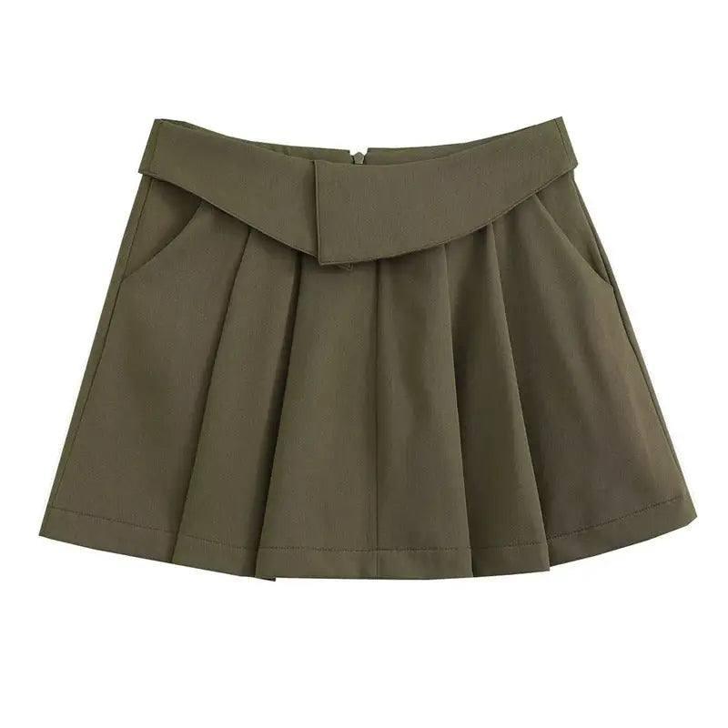 European And American Style College Style High Waist Pleated-4