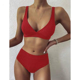 European And American Swimwear Women'S Ribbed High-Waisted-Red-4