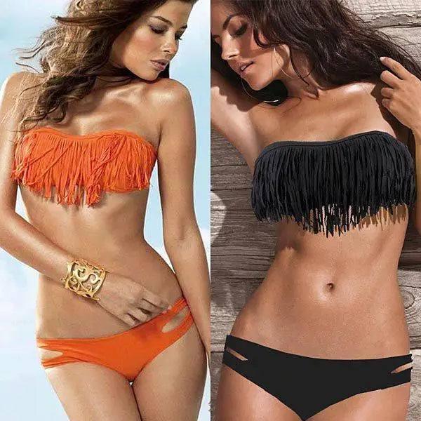 Fashion bra swimwear bikinis tassel female spa tourism suit-Orange-8