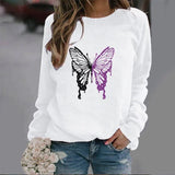 Fashion Colorized Butterfly Round Neck Sweater Printed-White-1