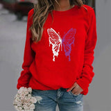 Fashion Colorized Butterfly Round Neck Sweater Printed-Red-4