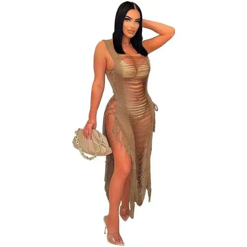 Fashion Holiday Style Smock Fringed Dress-Camel-7