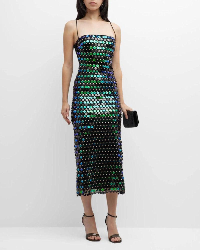 Fashion Lady Sequin Irregular Dress-Dark Green-5