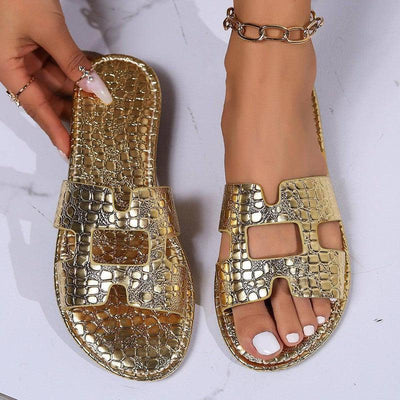 Fashion Pattern Sandals Summer Solid Color Flat Slides-6