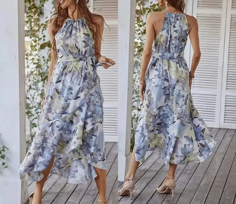 Fashion Print Halterneck Boho Dress Leisure Vacation-3