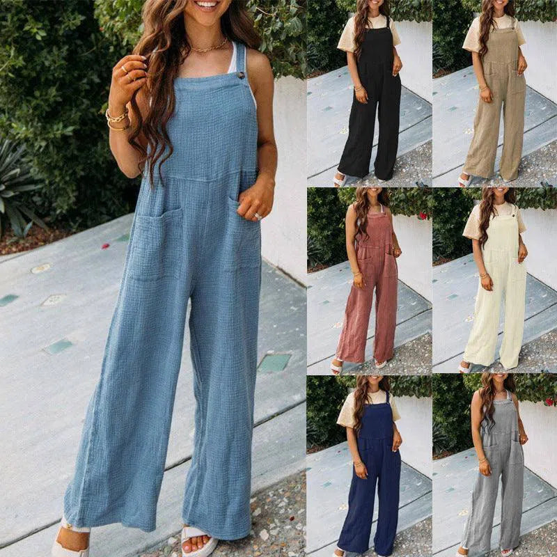 Fashion Square Neck Jumpsuit With Pockets Spring Summer Casual Solid Color Loose Overalls Womens Clothing-1