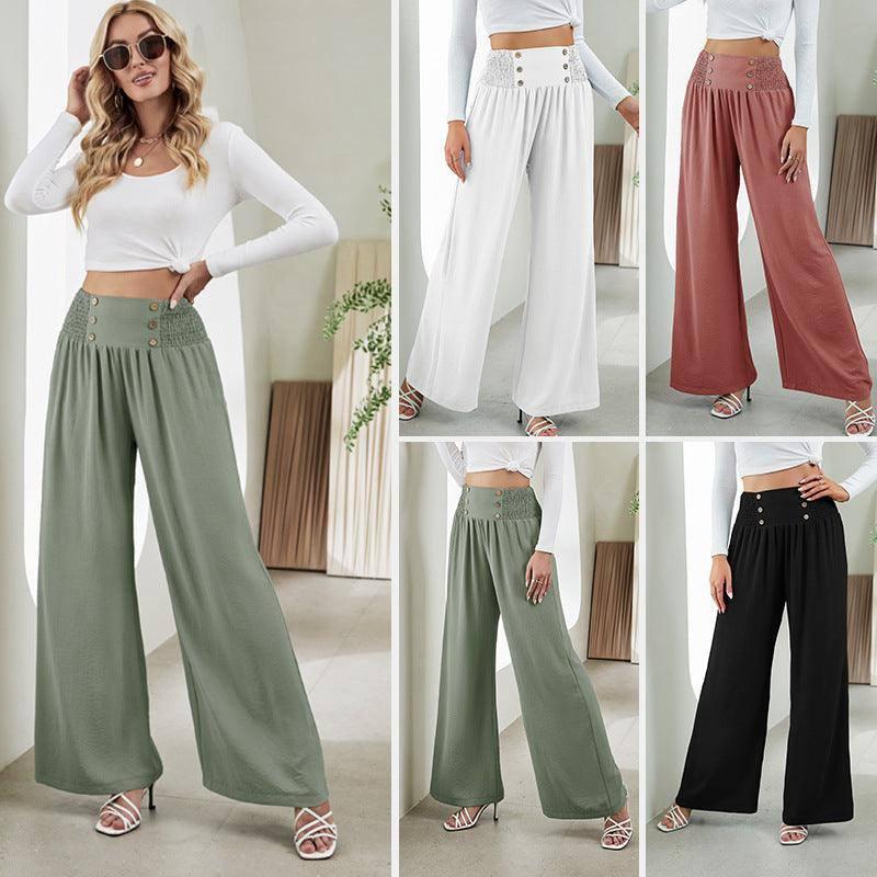 Fashion Straight Wide Leg Pants Elastic High Waist Casual-1