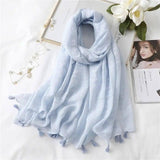 Fashion Tassel Cotton Linen Thin Yarn Scarf-WJ1486-5