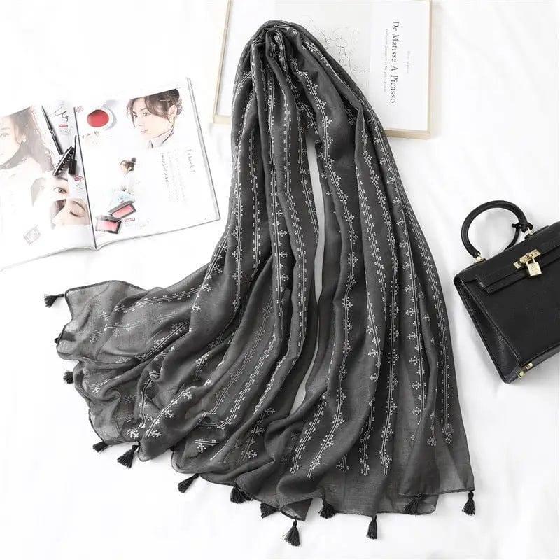 Fashion Tassel Cotton Linen Thin Yarn Scarf-WJ1487-7