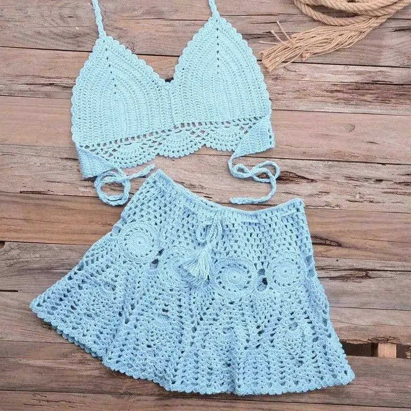 Fashionable Modern Hand-woven Beach Vacation Strappy Bikini-SkyBlue-6