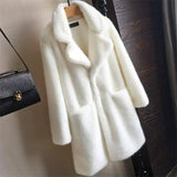 Faux fur mink women mid-length women's coat-white-6