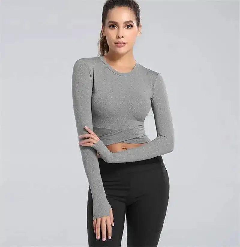 Stylish Cropped T-Shirt for Fitness Yoga Wear-Grey-5