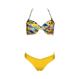 Flower bikini strap solid color hard cover swimsuit-Yellow-4