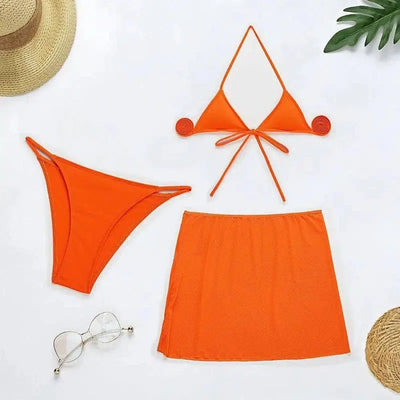 Fluorescent Color Three-piece Swimsuit Bikini Set-3