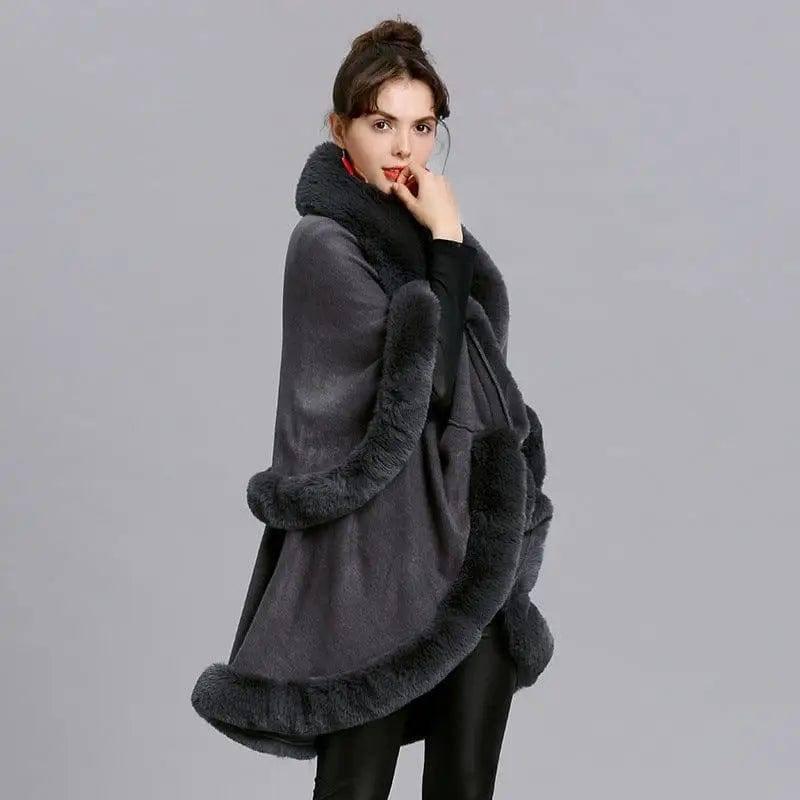 Fur Shawl And Fur Collar Knitted Cardigan Shawl Cloak-2