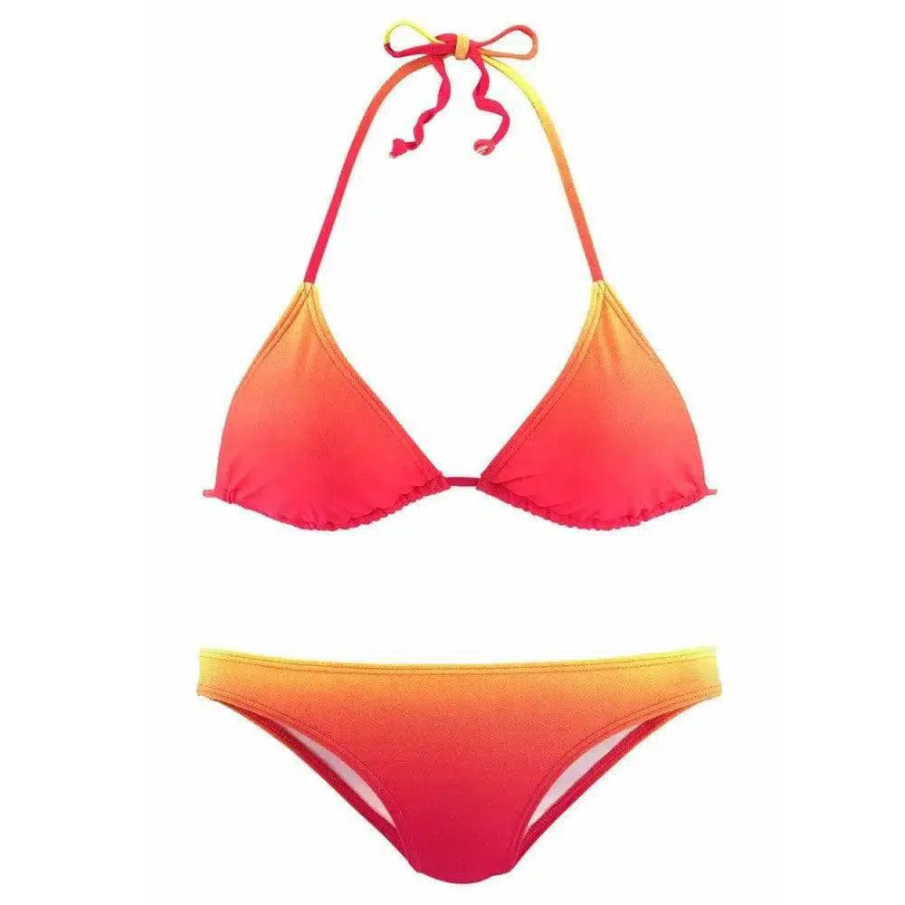 Gradient Positioning Triangle Lace Low-Rise Bikini-Red-1