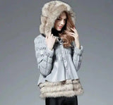 Haining fur coat female Slim PU leather hooded raccoon-Light Gray-3