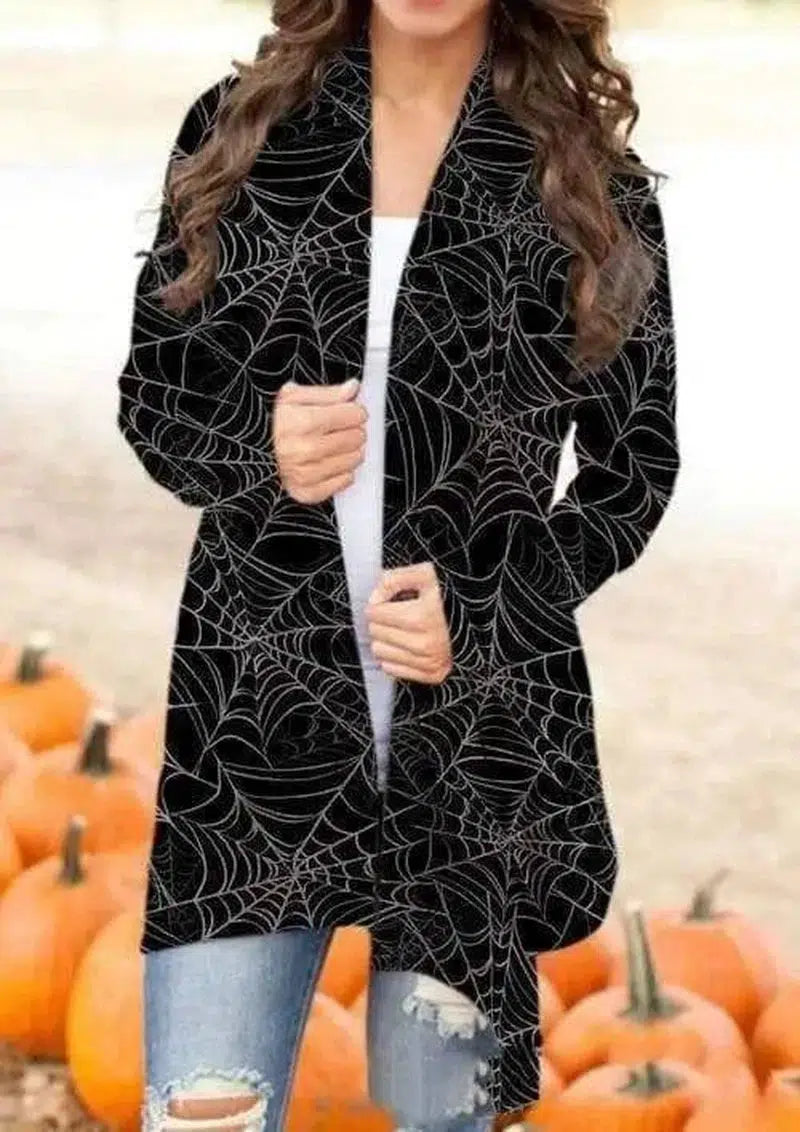 Halloween Digital Printing Casual Cardigan Jacket Women-Spider web on black-6